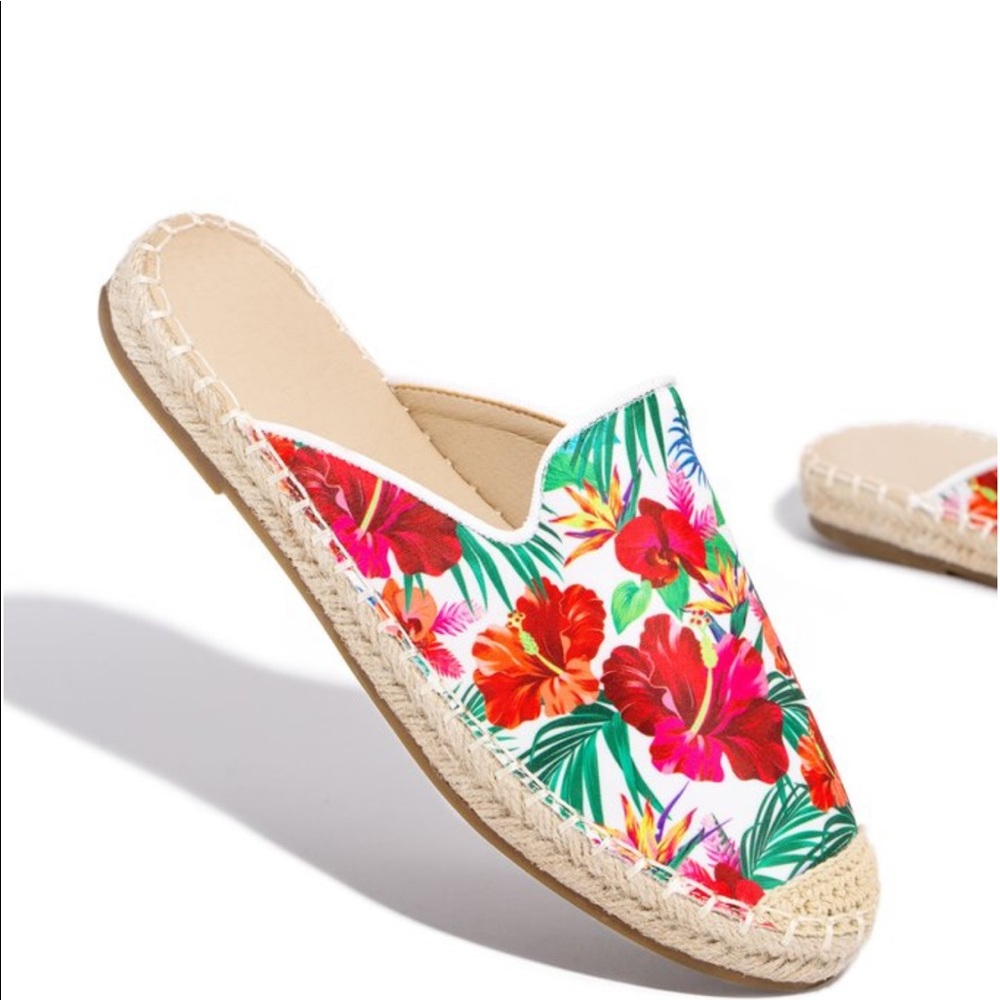 PARADISE FLORAL ESPADRILLE MULE SLIDE SLIP ON FLAT - Picture 8 of 8